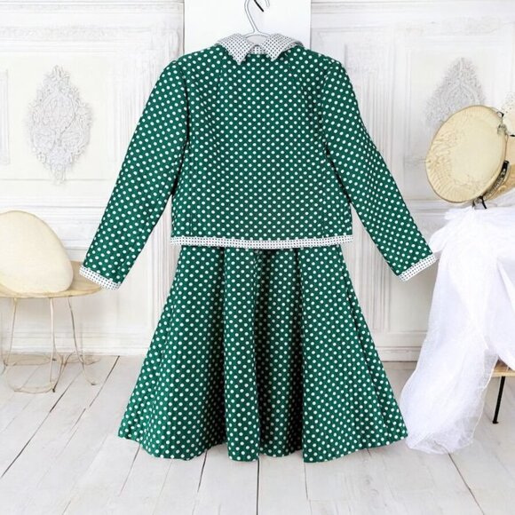 Vtg Saks Fifth Avenue Dress w Matching Jacket Green White Polka Dot Sleeveless N - Picture 2 of 10